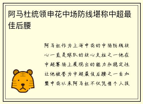 阿马杜统领申花中场防线堪称中超最佳后腰